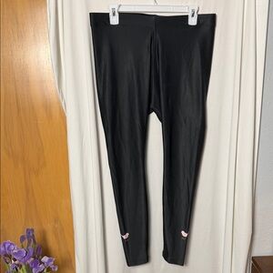 girls golf Pink Birdie Black Faux Leather Leggings Size Large